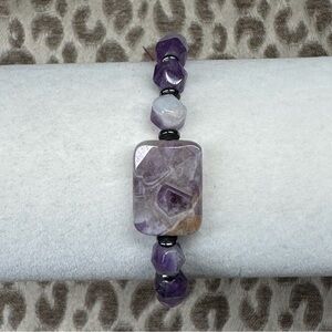 Faceted Chevron Amethyst & Hematite Natural Crystal Gemstone Healing Bracelet